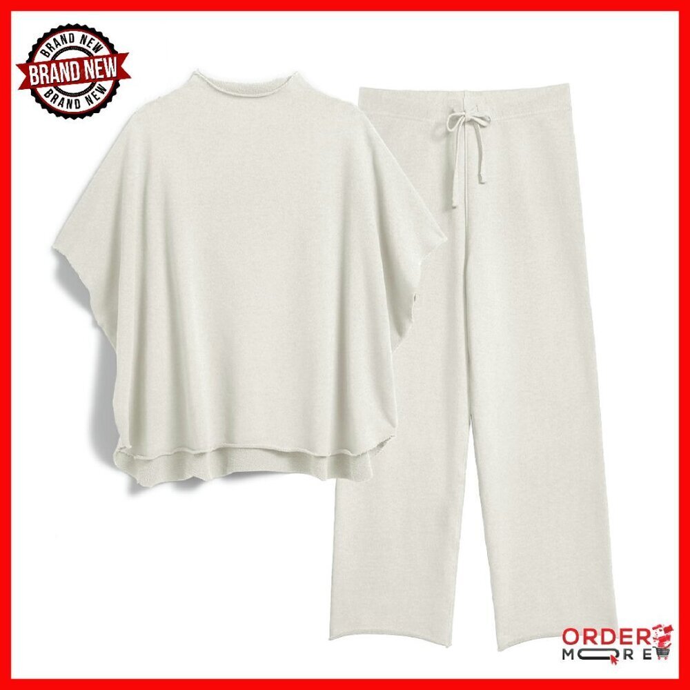 Women's 3/4 Sleeve Capelet Top Wide Leg Pants Lounge Set